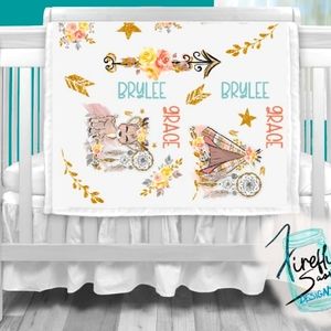 Custom Boho Deer Baby Blanket - Name can be added.